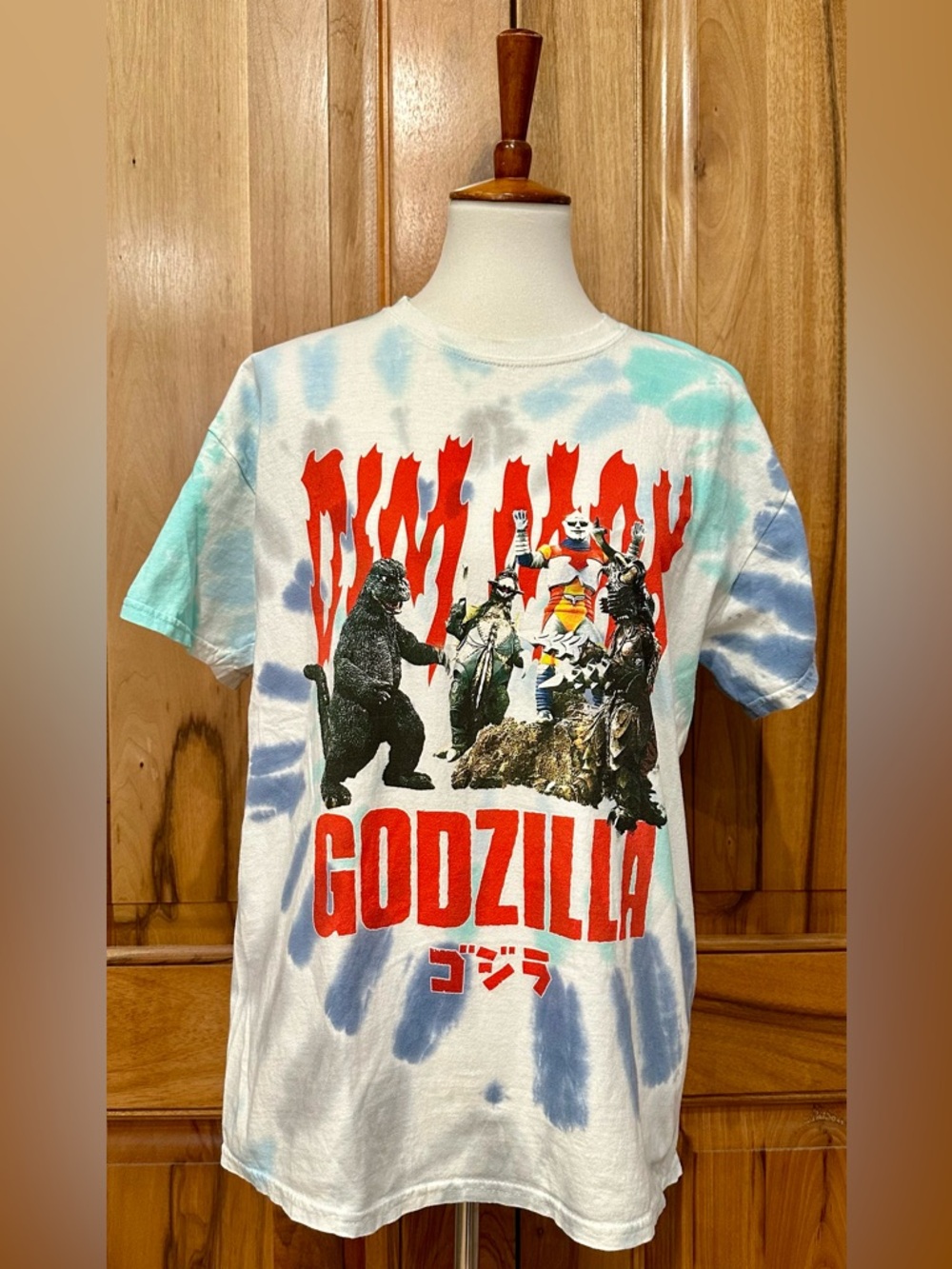 DIM MAK Godzilla/Megalon Tie-Dye T-Shirt - Retro/Vintage Style EUC - L